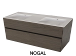 Meuble avec vasque Solid-Surface, finition bois ou couleurs, deux tiroirs à onglet, Largeur 120 et 140 cm, P. 45 cm, Hauteur 56 cm, Stock disponible, LIVRAISON OFFERTE